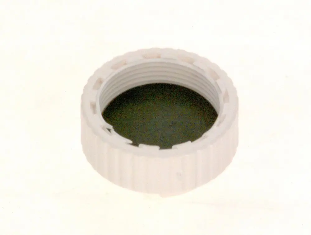 Weiße Schutzkappe mit innenliegender Gewindefläche, geeignet für Bosch-Produkte, zur Abdeckung oder Sicherung von Anschlüssen.